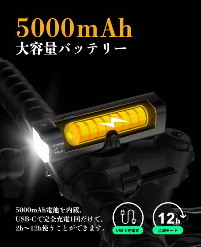 自転車 ライト 充電式USB-C 大容量5000mAh ロードバイクライト 1600ルーメン 高輝度 LED自転車ヘッドライト【吊り下げ可能＆自動点灯】  Iの通販はau PAY マーケット - グローブストア | au PAY マーケット－通販サイト