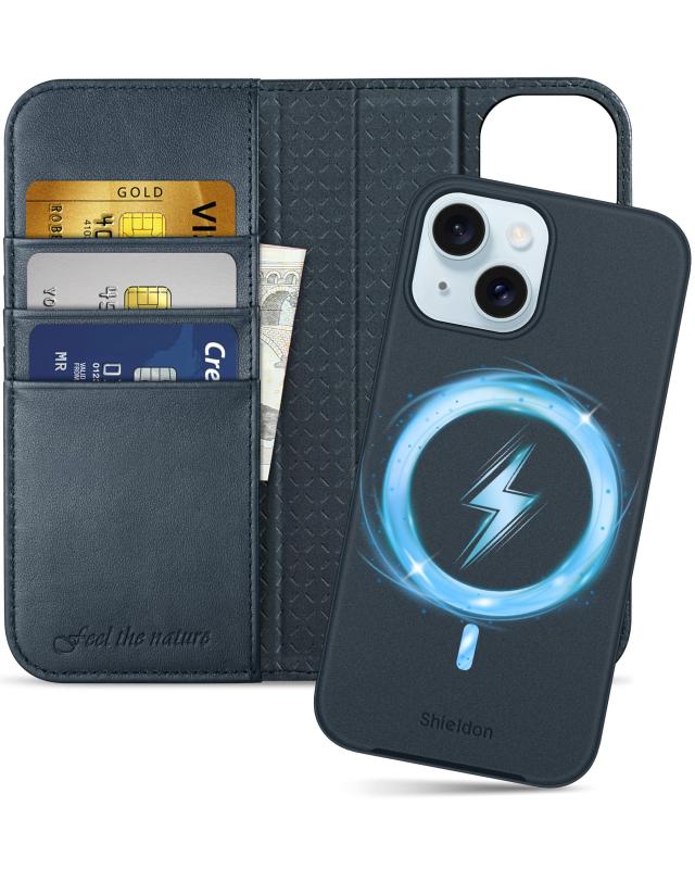 SHIELDON i Phone 15 対応手帳型ケース 2in1分離式 本革 取り外し自由 あいふぉん15 携帯カバー 衝撃吸収 カード収納 横置きスタンド機能 の通販は