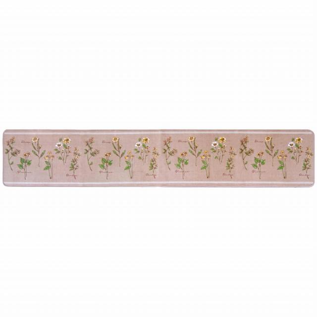 オカ(OKA) フルールシャンテ キッチンマット 約45cm×240cm ブラウン (花柄 プリント 上品 滑り止め)