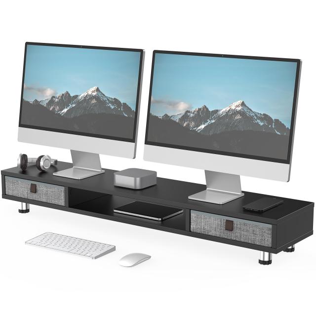 Fenge モニター台 卓上 モニタースタンド 机上台 パソコン台 机上ラック 108cm横幅 2段 木製天板 引き出し付き 高さ調整可能 モニタースの通販は 10,350円