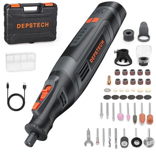 DEPSTECH ミニルーター 8Vリューター 2500mAh充電式 コードレス 30000RPM高速回転 5段変速 46種類アクセサリー LEDライト搭載 電動ハンド