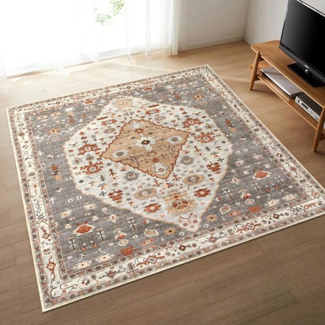 HAOCOO カーペット ラグ 洗える 185×185cm オールシーズン適用 絨毯 エスニック風 ラグマット 2畳 正方形 ふわふわ 滑り止め 低反発 防