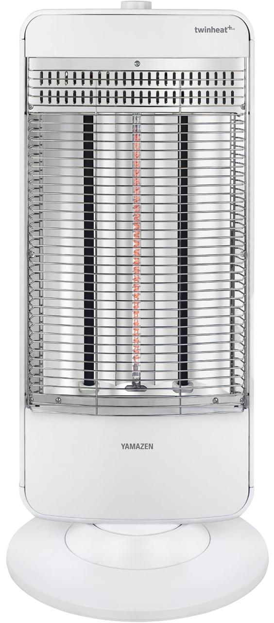 [山善] 速暖 カーボンヒーター + 遠赤外線 シーズヒーター 搭載 ツインヒートプラス (1200W/750W/300W 3段階切替) 自動首振り機能付 ホワ