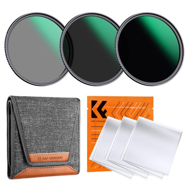 K＆F Concept 49mm NDフィルターセット ND8+ND64+ND1000 減光量調整 減光フィルター AGC光学ガラス 低反射率 24層ナノコーティング 薄枠