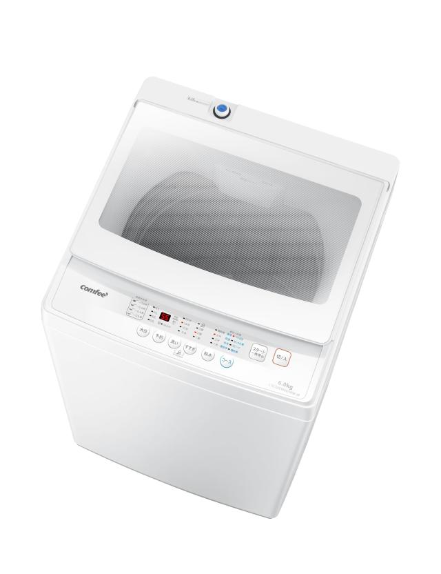 コンフィー(COMFEE’) 全自動洗濯 機 6kg 一人暮らし 部屋干し 風乾燥 コンパクト 除菌 8つの洗濯コース ステンレス槽 ガラスドア 省スペーの通販は