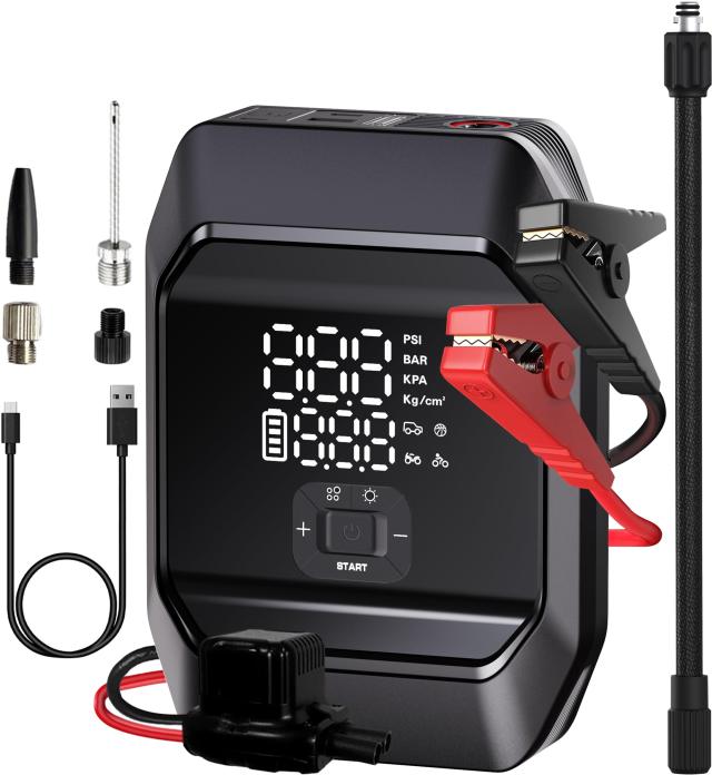 Kaedear auto motive(カエディアオートモーティブ) ジャンプスターター 電動 空気入れ 車 エアーポンプ バッテリー 充電 日本 モの通販は