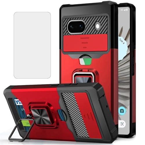 Pixel 7a ケース用, Pixel7a スマホケース + Google Pixel7 a ?化 ガラス フ フィルム 財布型カード収納 横置き機能リング スタンド 耐衝