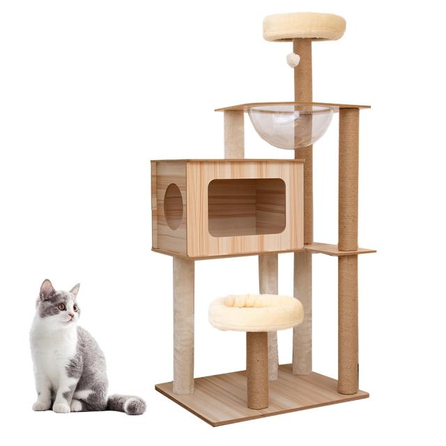 新品　キャットタワー　猫用品　猫タワー　据え置き　大型　ペット用品 Amazon | 日本メーカー RAKU 木製キャットタワー 据え置き 大型