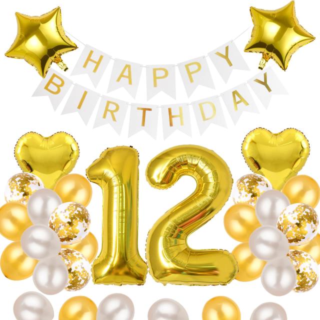12歳 誕生日 バルーン 風船 飾り付け セット 数字バルーン 12