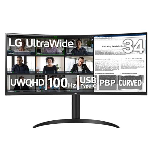 LG ウルトラワイドモニター 34WR55QC-B / 34インチ / UltraWide / 3440×1440 / 曲面 / 100Hｚ / FreeSync/アンチグレア / HDR10/ USB Ty