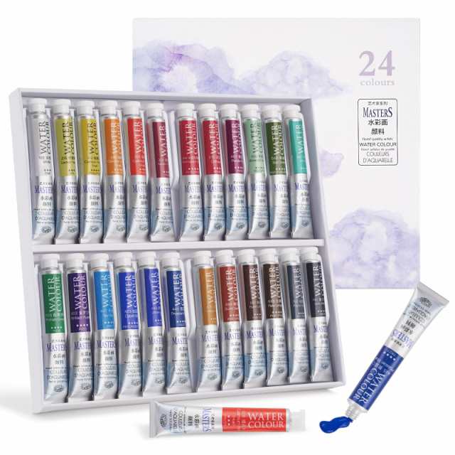 LIGHTWISH プロの水彩絵の具チューブセット アーティストグレード、9 ML 24 ビビッドカラー画材、プレミアム非毒性水彩絵の具 大人、アーの通販は