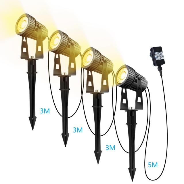 Aotealit 12V LEDガーデンライト電球色3000K 3WCOBライト 4個 IP65防水 暖かい光 ガーデンスポットライト常時点灯 高輝度 1100LM上下左右の通販は