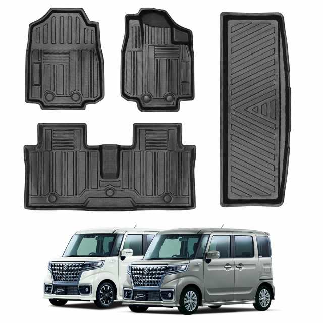 Shvgen 新型 スズキ スペーシア/Spacia（MK53S）スペーシアカスタム MK53S 専用 3D立体マット 防水 フロアマット+ラゲッジマット TPE素材