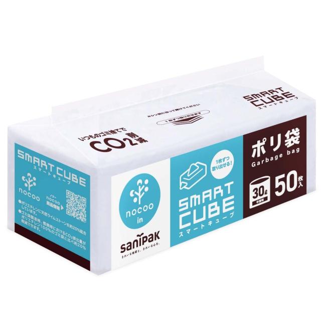 日本サニパック スマートキューブ NOCOO IN ゴミ袋 30リットル 半透明 取り出しやすいティッシュタイプ 50枚入 55×70cm 0.017mm CSC30