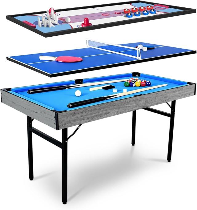 137cm 5-in-1多機能ゲームテーブル、折りたたみ式、卓球、ビリヤード、シャッフルボード、ボーリング、ホッケーの組み合わせゲームセット 19,628円