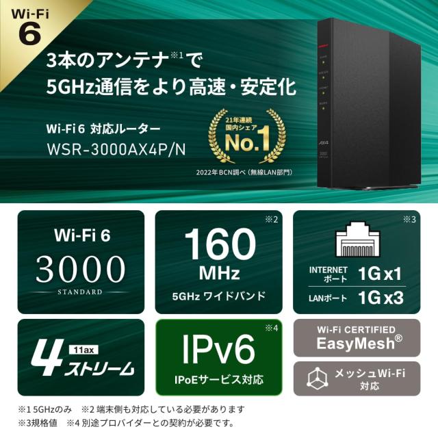 【ネット限定】 バッファロー WiFi ルーター 無線 LAN Wi-Fi 6 11ax AX3000 2,401+573Mbps 日本 【 i Phone 16 / 15 / 14 /の通販は