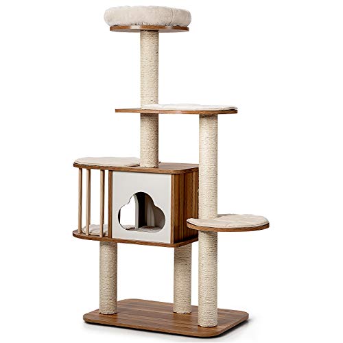 BestBuy キャットタワー 大型 高さ142cmスリム 据え置き 猫タワー 猫ハウス 展望台付き 爪とぎポール 爪磨き 頑丈 爪研ぎ 多頭飼い 麻紐