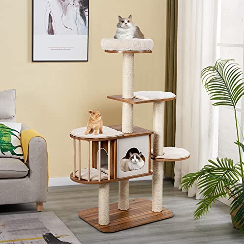 BestBuy キャットタワー 大型 高さ142cmスリム 据え置き 猫タワー 猫ハウス 展望台付き 爪とぎポール 爪磨き 頑丈 爪研ぎ 多頭飼い 麻紐_5