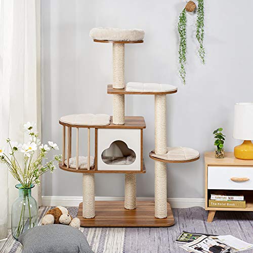 BestBuy キャットタワー 大型 高さ142cmスリム 据え置き 猫タワー 猫ハウス 展望台付き 爪とぎポール 爪磨き 頑丈 爪研ぎ 多頭飼い 麻紐_6