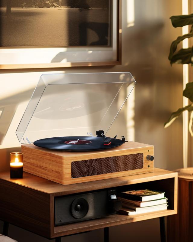 Hoshikou Denpa ヴィンテージ レコードプレーヤー、Bluetooth 対応、外部スピーカー接続可能、12/10/7 インチおよび78/45/33 回転速度対