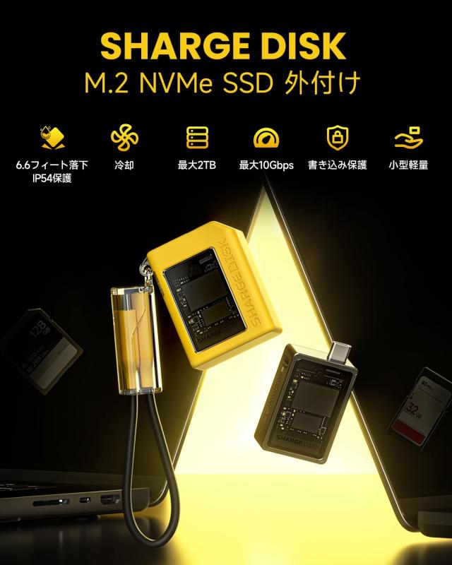 SHARGE DISK SSD エンクロージャ 外付け M.2 NVMe SSDソリッド・ステート・ドライブ、アクティブ冷却システム、外付けSSDケース、10Gbps_1
