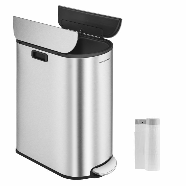 SONGMICS ゴミ箱 2分別 20L+30L 幅29cm 観音開き ペダル式 スリム ふた付き 大容量 キッチン/リビング用 においが漏れない ステンレス製 の通販は