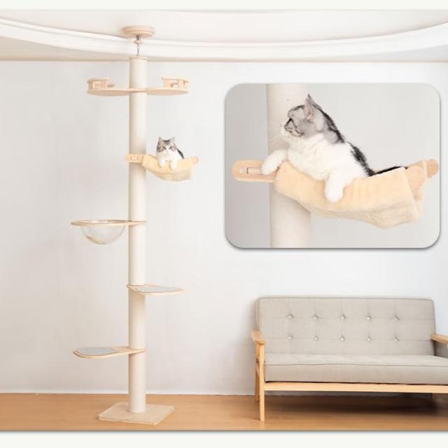 PETTIFUL キャットタワー 突っ張り 木製 大型猫 コットン紐 スリム 木
