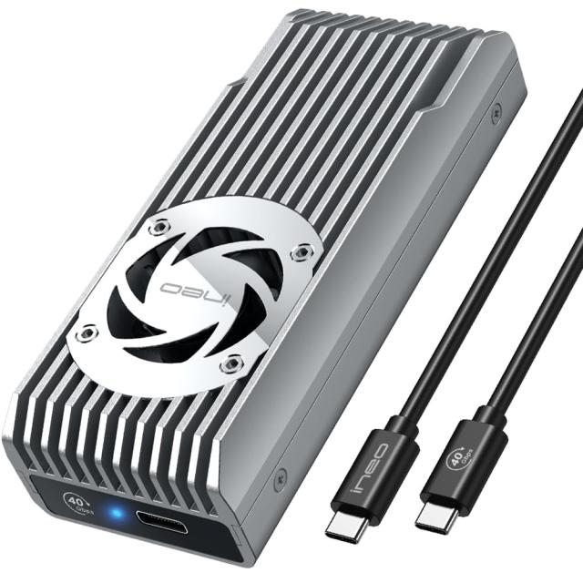 ineo M.2 PCIe NVMe SSD 放熱用のアルミ合金フィンと静音ファン内蔵 書き込み保護機能 (Silver, 40Gbps)