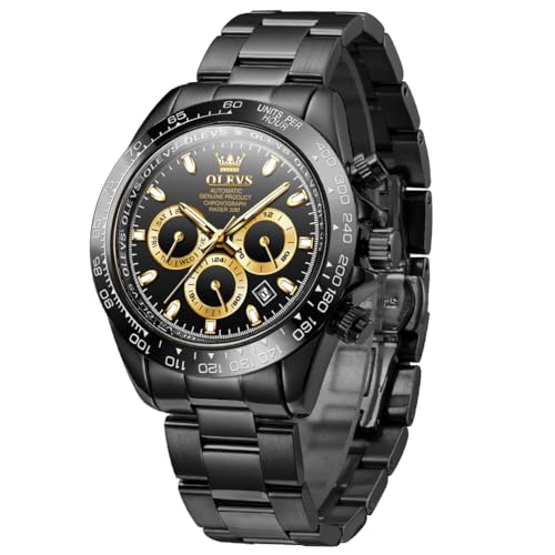 OLEVS 腕時計 メンズ 自動巻きうで時計 メンズ 黒 人気 時計 自動巻き ベルト 3気圧防水 夜光 カレンダー 日付 スケルトン ファッション