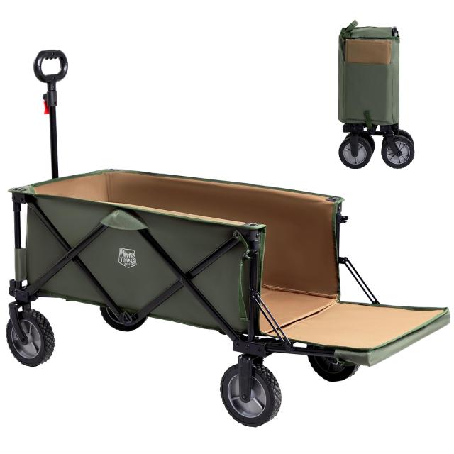 TIMBER RIDGE アウトドアワゴン 折り畳み 長物対応 ワンタッチ収束式 耐荷重100kg 自立収納 大容量130L+43L 収納ポケットつき キャリーワ