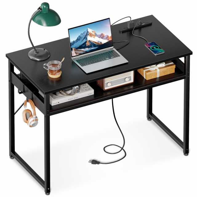 ODK 机 pcデスク パソコンデスク 幅80cm ゲーミングデスク 収納付き コンセント付き 勉強机 computer desk ?子 ワークデスク ？？? フック2の通販は