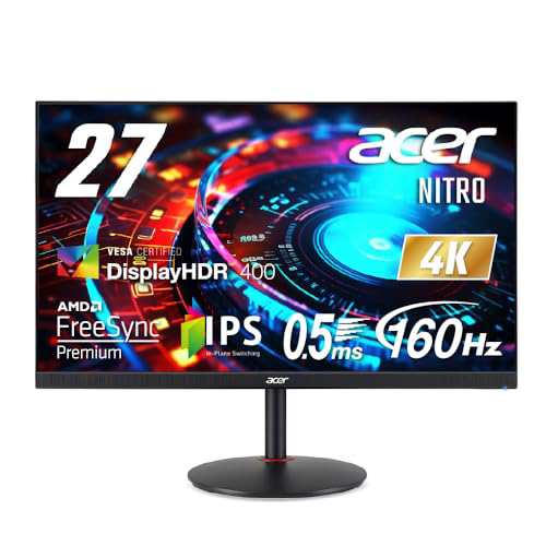 Acer ゲーミングモニター Nitro 27インチ IPS 非光沢 4K UHD 160Hz 0.5ms DeltaE＜1 HDMI 2.1 DisplayPort1.4 高さ調整 ピボット機能 ス