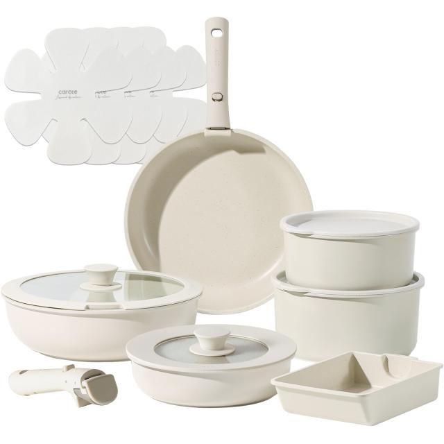 CAROTE カローテ フライパン セット 16点 IH対応 PFOA PFOS フリー 取っ手のとれる マーブルコート こびりつきにくい 手入れ簡単 一年保 9,357円