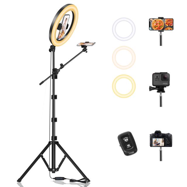 LUXSURE リングライト 撮影用ライト スマホ 三脚 ライト 俯瞰撮影 スマホスタンド ライト付き 10.5インチ 手元撮影用スマホスタンド 3色の通販は 8,288円