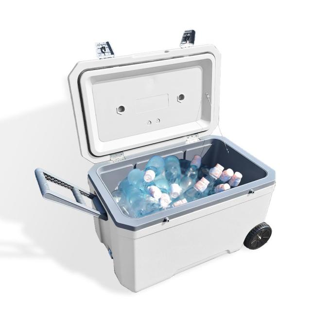 アイリスプラザ 約60時間保冷 ハード クーラーボックス 大容量 70L 水抜き栓付 ハンドル付 車輪付 ドリンクホルダー メモリ付 IS-HCB70-W