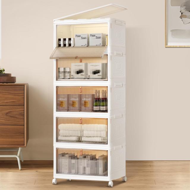 ホームブリス 収納ボックス 積み重ね 折り畳み収納ボックス 前開き 蓋付き 収納ケース マグネット式扉 キャスター付き 組立簡単 透明 おの通販は