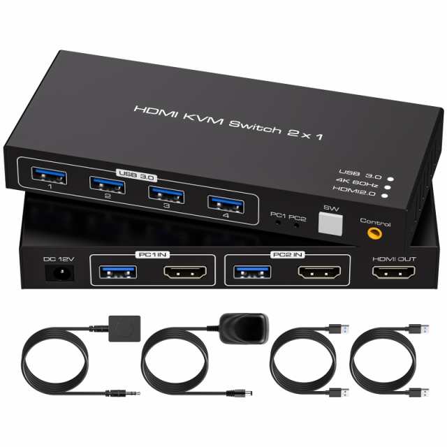 【.co.jp 限定】USB3.0 HDMI KVM 切替器 SW200 4K 60Hz HDMI 2入力1出力 2PC 共有 USB ハブ 4出力 スイッチャー セレクター 手動 の通販は