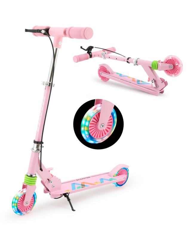 【ハンドルブレーキ搭載】Tenboom キックボード キックスクーター 子供用 LEDタイヤ スタンド付き 一体式ハンドル 安定性に優れる ピンクの通販は 7,521円