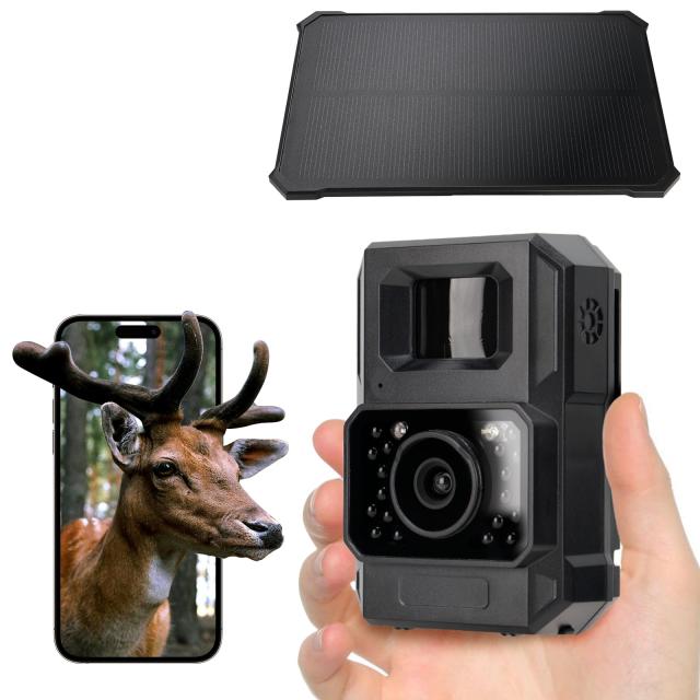 Hapimp【充電式＆WIFI対応】 防犯カメラ トレイルカメラ ソーラーパネル 4800万画素 1080P 小型 屋外 野外 乾電池不要 ソーラーパネル付 の通販は 8,048円