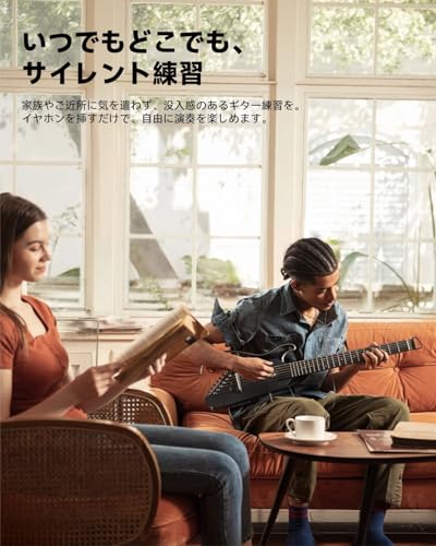 Donner HUSH-I トラベルギター 静音 イヤホン対応 集合住宅対応 夜間練習 メイプルボディ ケース/イヤホン/チューナー付属 エレアコ ブラ_2
