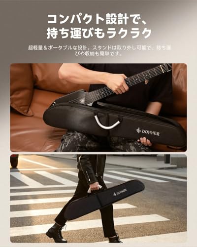 Donner HUSH-I トラベルギター 静音 イヤホン対応 集合住宅対応 夜間練習 メイプルボディ ケース/イヤホン/チューナー付属 エレアコ ブラ_3