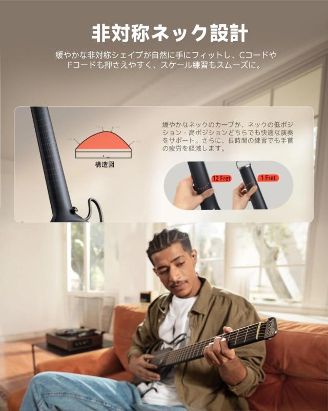 Donner HUSH-I トラベルギター 静音 イヤホン対応 集合住宅対応 夜間練習 メイプルボディ ケース/イヤホン/チューナー付属 エレアコ ブラ_5