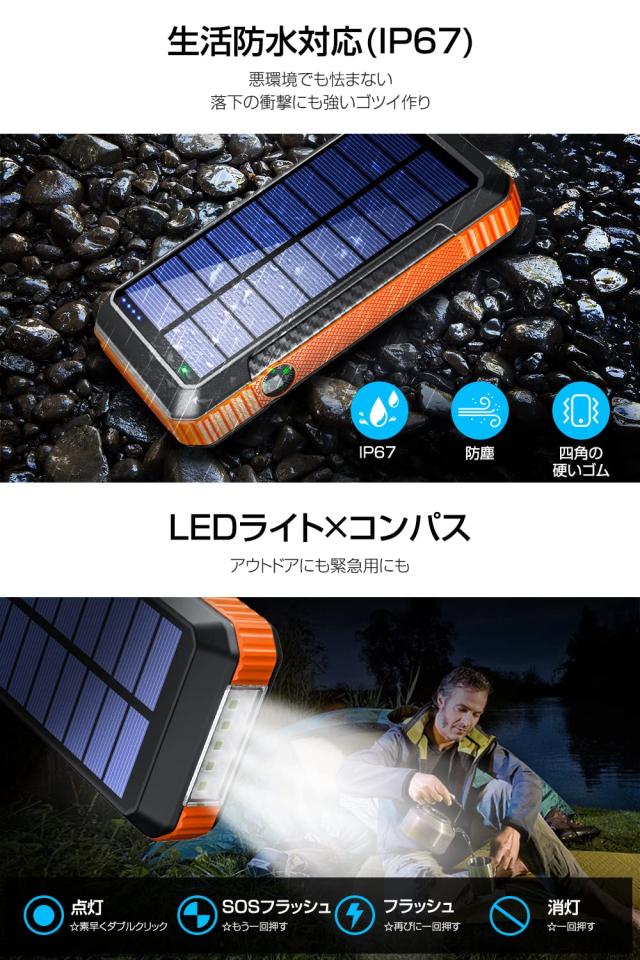 【2024革新版 22.5W/PD18W急速充電】 ソーラーモバイルバッテリー 40800mAh 大容量 モバイルバッテリー 6台同時充電 ケーブル内蔵 ソーラの通販は 【2024革新版 22.5W/PD18W急速充電】 ソーラーモバイルバッテリー 40800mAh 大容量 モバイルバッテリー 6台同時充電 ケーブル内蔵 ソーラの通販は
