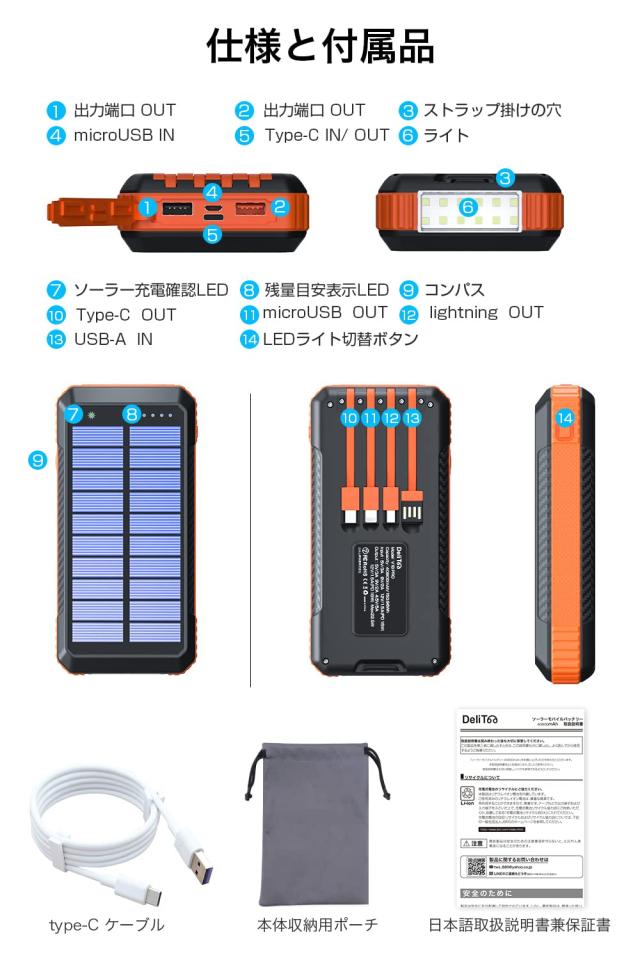 【2024革新版 22.5W/PD18W急速充電】 ソーラーモバイルバッテリー 40800mAh 大容量 モバイルバッテリー 6台同時充電 ケーブル内蔵 ソーラの通販は 【2024革新版 22.5W/PD18W急速充電】 ソーラーモバイルバッテリー 40800mAh 大容量 モバイルバッテリー 6台同時充電 ケーブル内蔵 ソーラの通販は