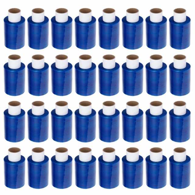 【ケース売り】APMジャパン 梱包用ラップ(ミニストレッチフィルム) らくらくハンディラップ100 カラー BLUE 幅10cm×150m巻 ラップ32個セ