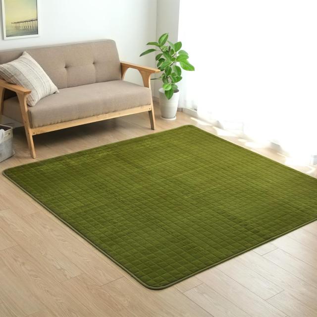 イケヒコ ラグ カーペット マット アルミシート入り 長方形 約3畳用 レイヤーAZ グリーン 約200×240？ やわらか 蓄熱 保温 断冷気 暖か