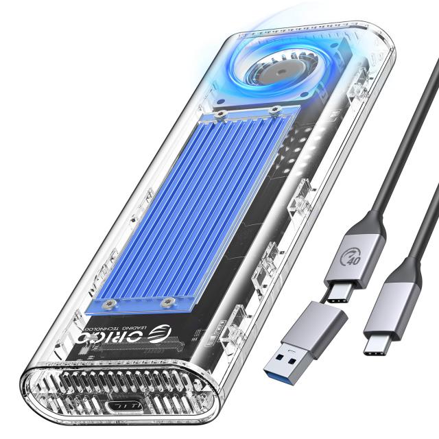 ORICO M.2 SSD 外付けケース 40Gbps 工具不要最新 USB4 NVMe M.2 SSDケース ファン内蔵の透明Thunderbolt 4 SSD ケース2230 2242 2260 22