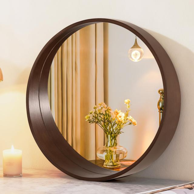Browgrow 壁掛けミラー 木製 鏡 壁掛け鏡 丸型ミラー ウォールミラー
