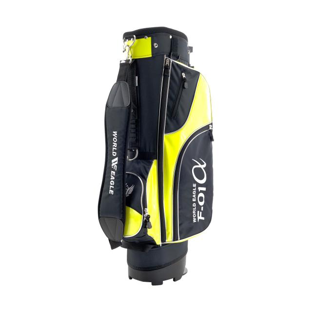 F-01α スタンドバッグ 軽量 2.16kg 黒/黄 初心者向け WORLD EAGLE 【上部9型/5仕切り/3フルレングス/47インチ対応/ジッパー付きポケット