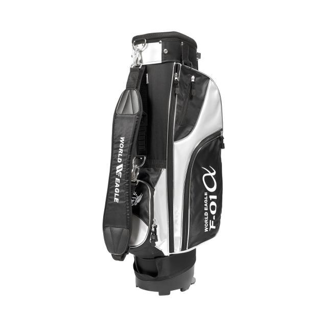 F-01α スタンドバッグ 軽量 2.16kg 黒/銀 初心者向け WORLD EAGLE 【上部9型/5仕切り/3フルレングス/47インチ対応/ジッパー付きポケット